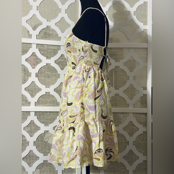 COTTON:ON XS DRESS PAISLEY SUMMER TIE STRAPS 100% COTTON GREEN LILAC BROWN IVORY - Picture 5 of 15